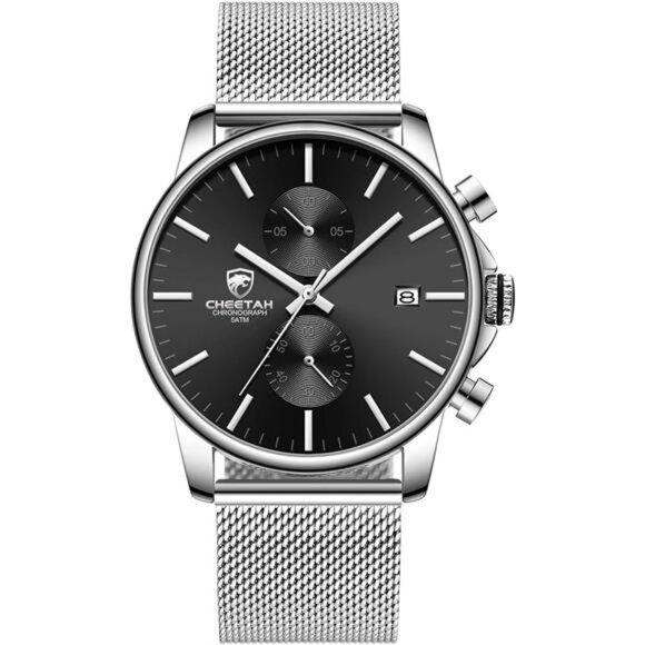Sleek Minimalist Quartz Analog Mesh Stainless Steel Waterproof Chronograph